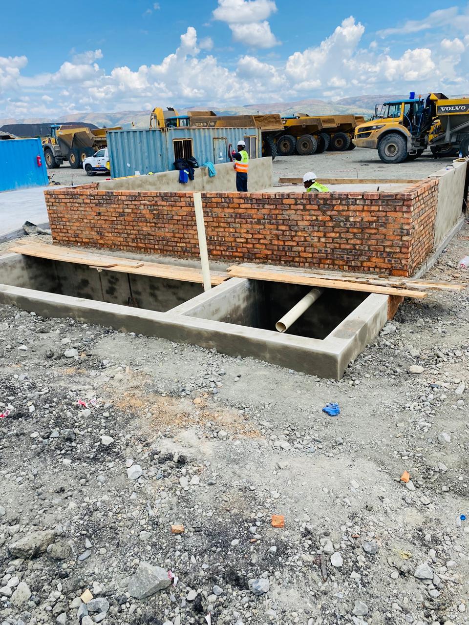 Inspection chambers and brick walls on civil works site