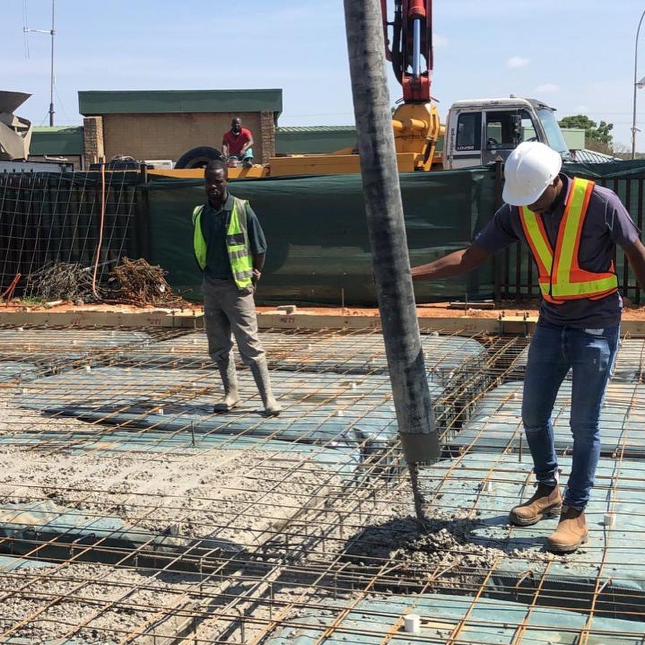 Suspended slab concrete pour using boom pump